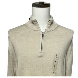 Spring + Mercer Sweater Mens Large Beige Tan 1/4 Zip Pullover Mock Neck NWT